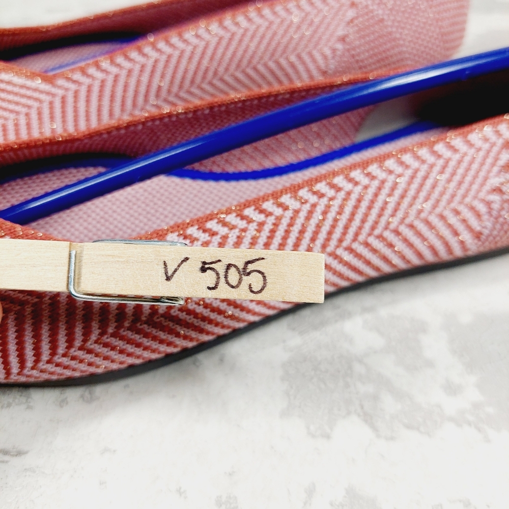 New Rothy's The Flat Red/White Knit Pointy Toe Slip On Stripe Loafers V505 - Picture 8 of 8